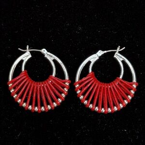 Chic Red and Silvertone Pierced Earrings